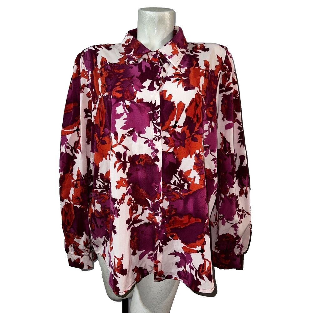 Fashion Nova Magical Feel Printed Shirt Pink Combo Floral Button Down Plus 3X